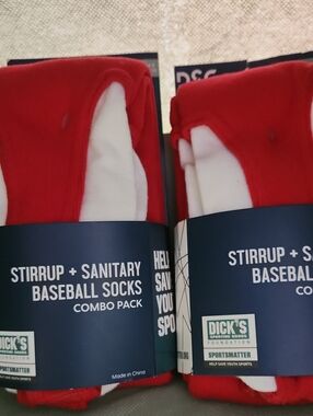 DSG Stirrup & Sanitary Baseball Socks - Red and White Combo -Two Packs Of 2